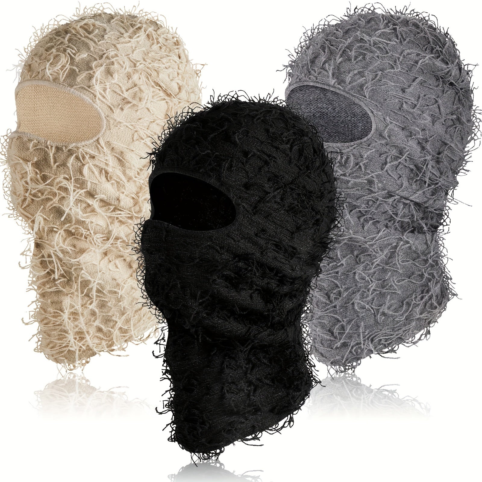 3pcs Solid Full Face Balaclava Hat Windproof Dustproof Knitted Mask