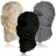 3pcs Solid Full Face Balaclava Hat Windproof Dustproof Knitted Mask