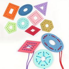 Colorful Wooden Rope Toy 8 Shapes Educational Sensory Play