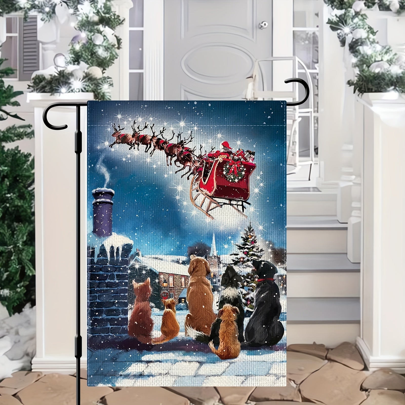 Christmas Garden Flag Cat Dog Santa Vertical Rustic Farmhouse Yard Decor 30x48