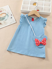 Toddler Girls Zip Up Denim Dress with Flutter Sleeve
