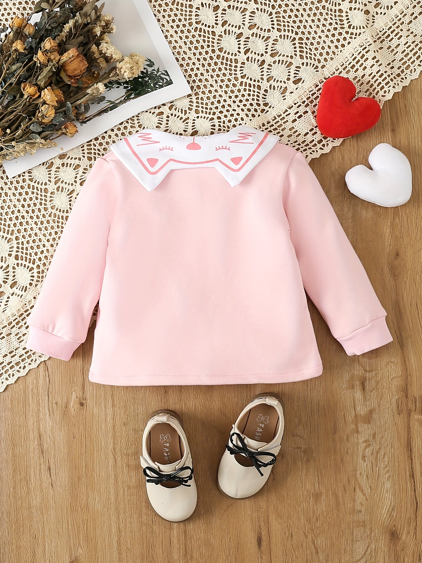 Baby Girl Kitten Print Doll Collar Baseball Coat