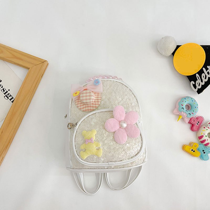 Kids Flower Sequins Backpack Shoulder Bag, Birthday Gift for Girls