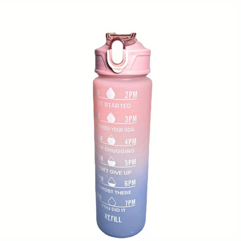 32oz Gradient Water Bottle w/ Time Scale & Straw, Leakproof, Sports & Fitness