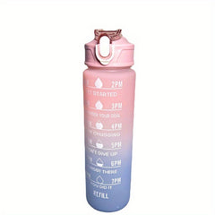 32oz Gradient Water Bottle w/ Time Scale & Straw, Leakproof, Sports & Fitness