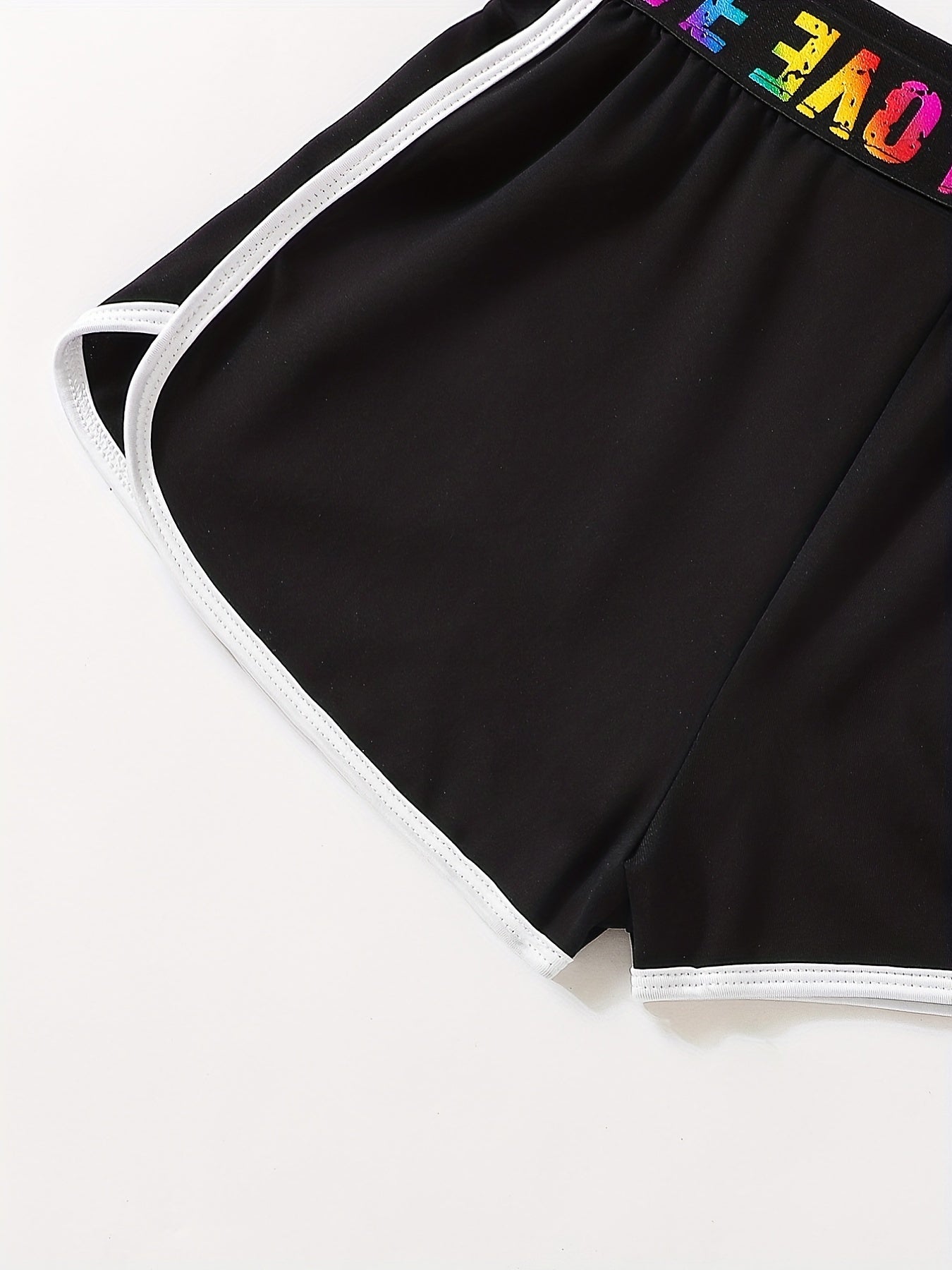 Kid Girls 2pcs Yoga Shorts Set Dry Fit Rainbow Letter Waistband Sportwear Shorts