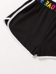 Kid Girls 2pcs Yoga Shorts Set Dry Fit Rainbow Letter Waistband Sportwear Shorts