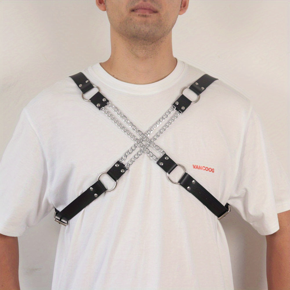 Men's Punk Body Chest Shoulder Harness PU Leather Chain Chest Belt Strap