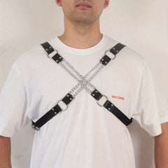 Men's Punk Body Chest Shoulder Harness PU Leather Chain Chest Belt Strap