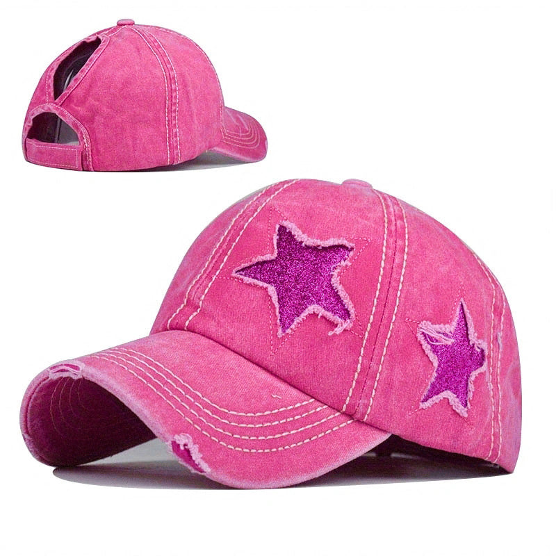 Star Ponytail Hat Curved Baseball Cap