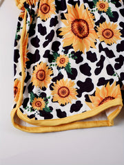 Toddler Girls Cow & Sunflower Cami Romper Beach Vacation Summer Clothes