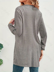 Casual Cardigan Women's Plus Solid Long Sleeve Open Front