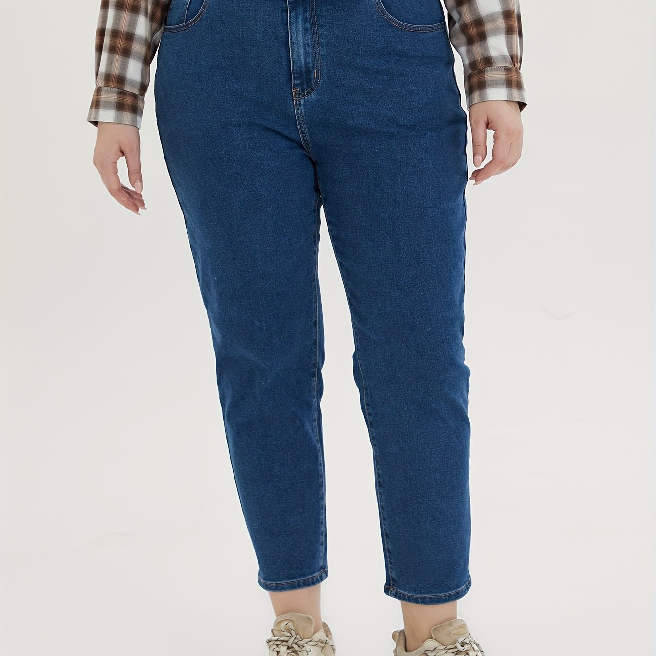 Casual Jeans Women's Plus Solid Button Fly Tapered Leg Jeans