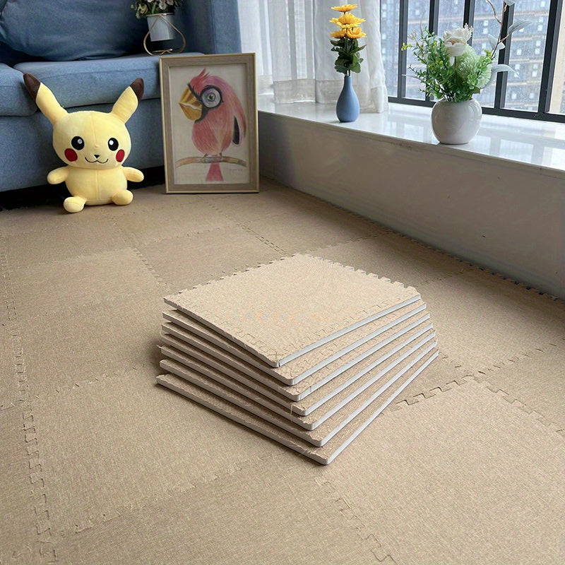6pcs Linen Floor Mat Bay Window Mat Seat Mat Square Interlocking Carpet