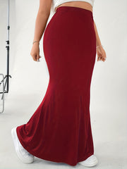 Sexy Mermaid Maxi Skirt Solid Elastic High Rise Stretch