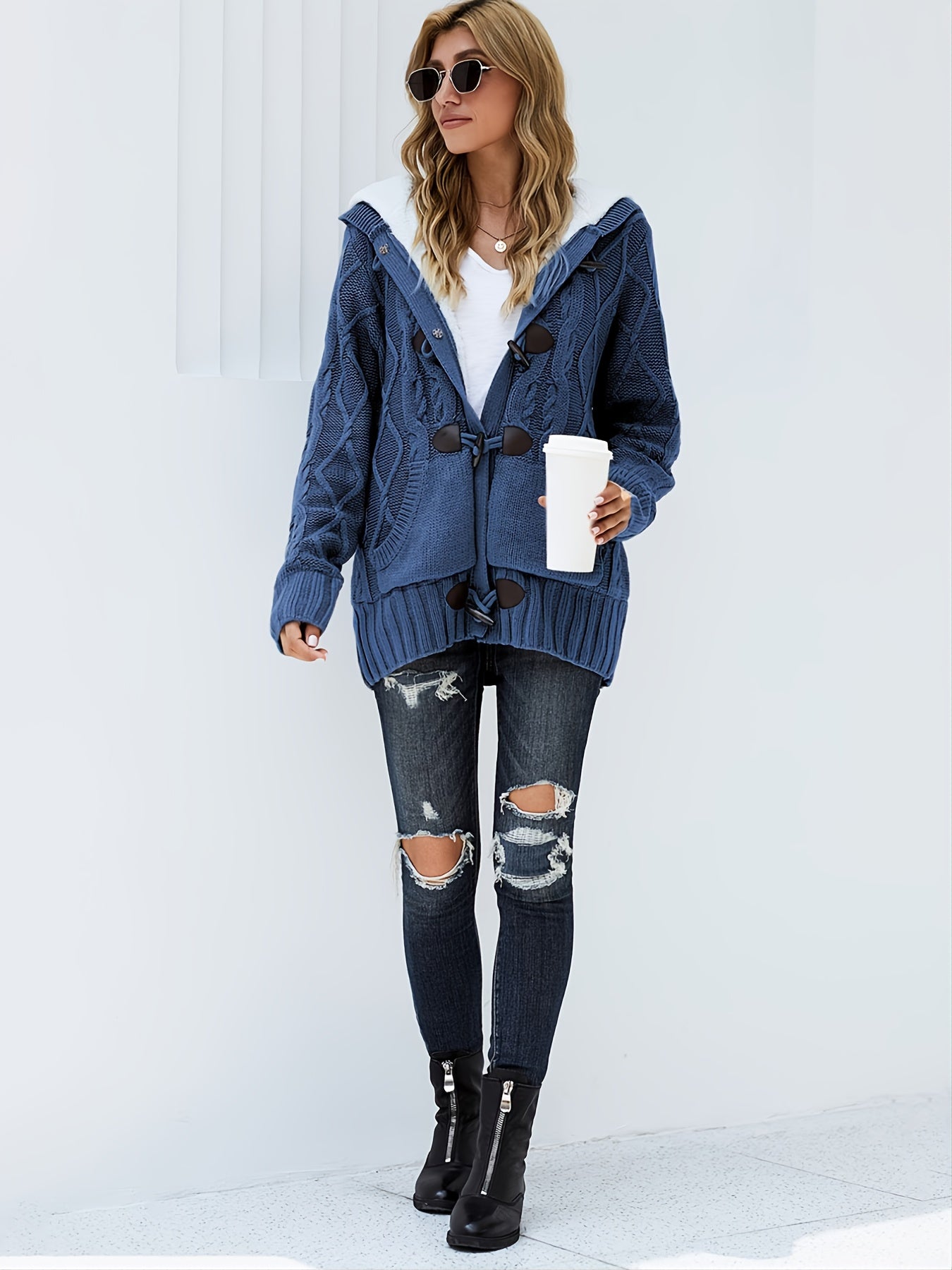 Women's Raw Hooded Flare Sweater Cardigan