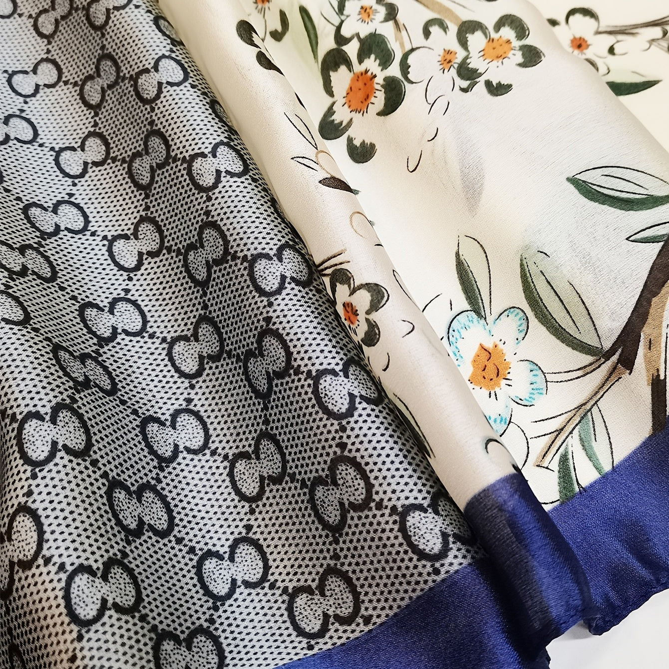 Silk Scarf Flower Print Thin Shawl Head Wrap Bandana Sunscreen Hija