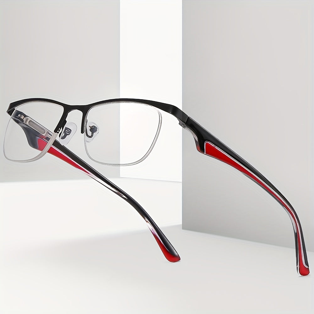 Men's Half Frame Metal Retro Glasses Anti Light Reading Glasses