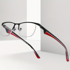 Men's Half Frame Metal Retro Glasses Anti Light Reading Glasses