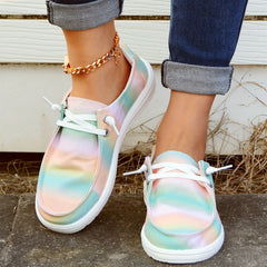 Women's Ombre Striped Boat Shoes Lace Up Canvas Comfort Casual Walking Shoes