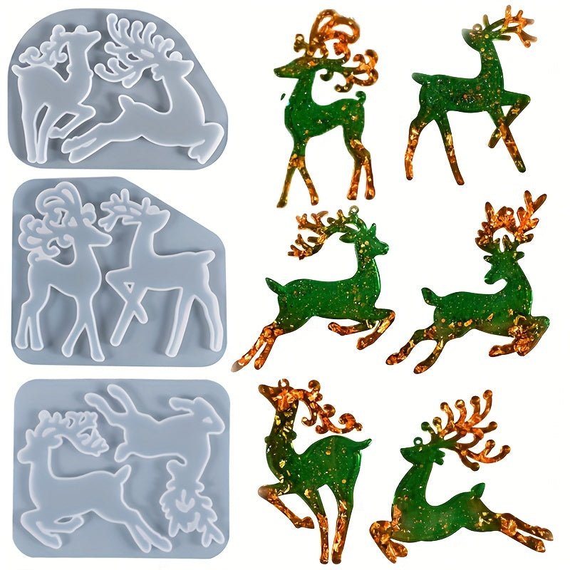1pc Christmas Reindeer Elk Pendant Silicone Mold DIY Crystal Epoxy Resin Mold