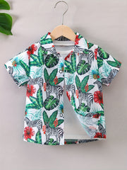Hawaii Tropical Leaf And Animals Print Boys Shirt