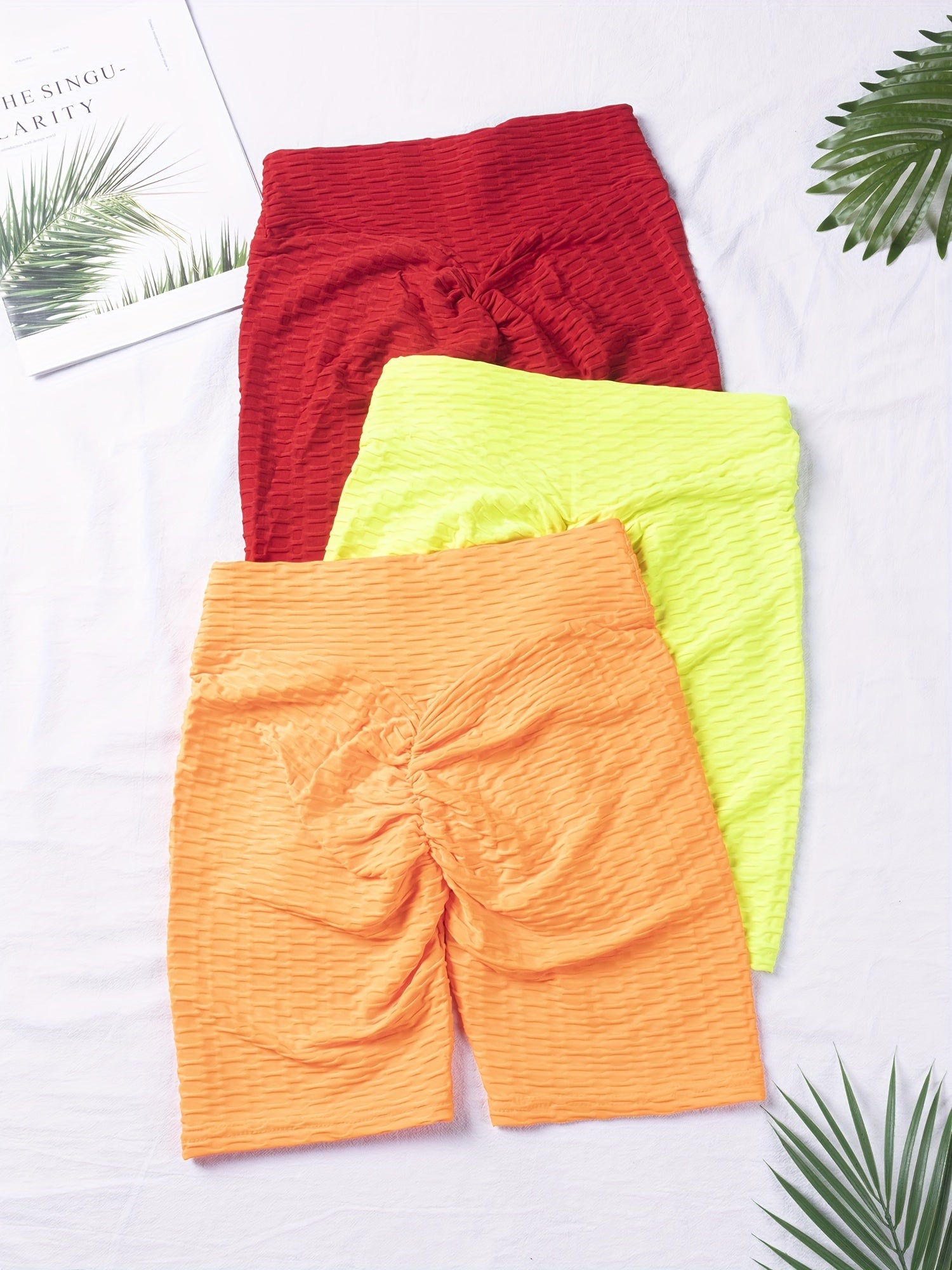 3pcs High Waist Honeycomb Sports Shorts for Women - Summer Fitness and Running