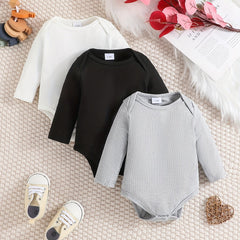 3pcs Baby Boy Casual Ribbed Kit Triangle Rompers