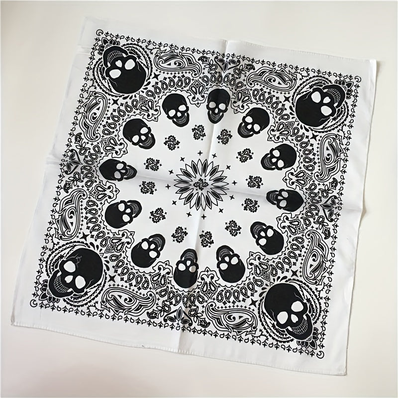 Hip Hop Skull Print Bandana Vintage Square Scarf Head Wraps Causal Neckerchief