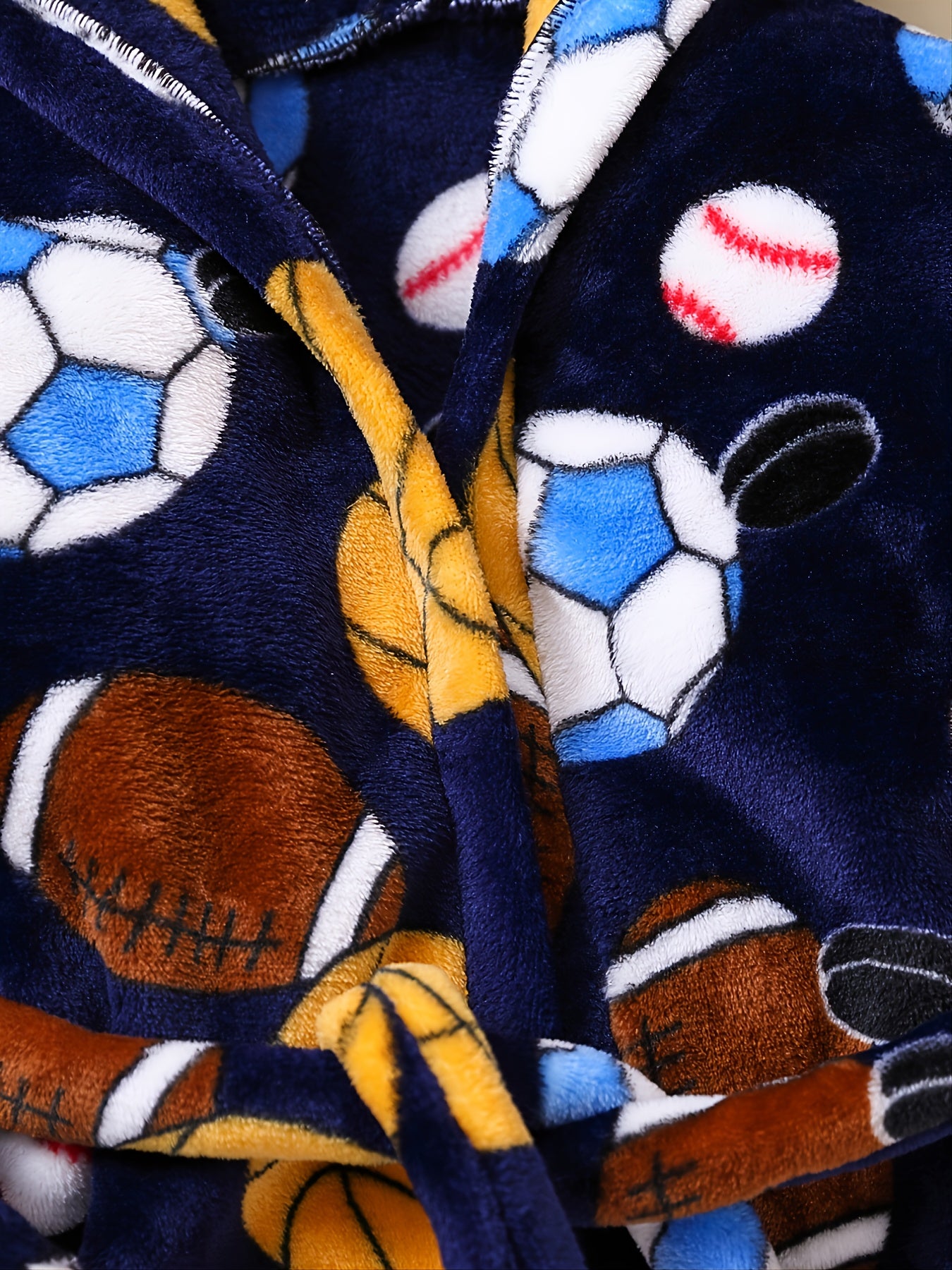Kids Football Baseball Print Fleece Bathrobe Winter
