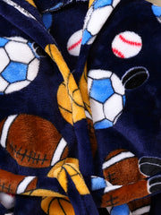 Kids Football Baseball Print Fleece Bathrobe Winter