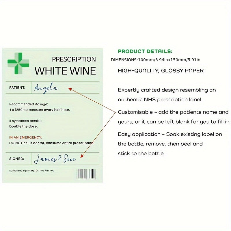 6pcs Prescription Wine Label Funny Vinyl Sticker