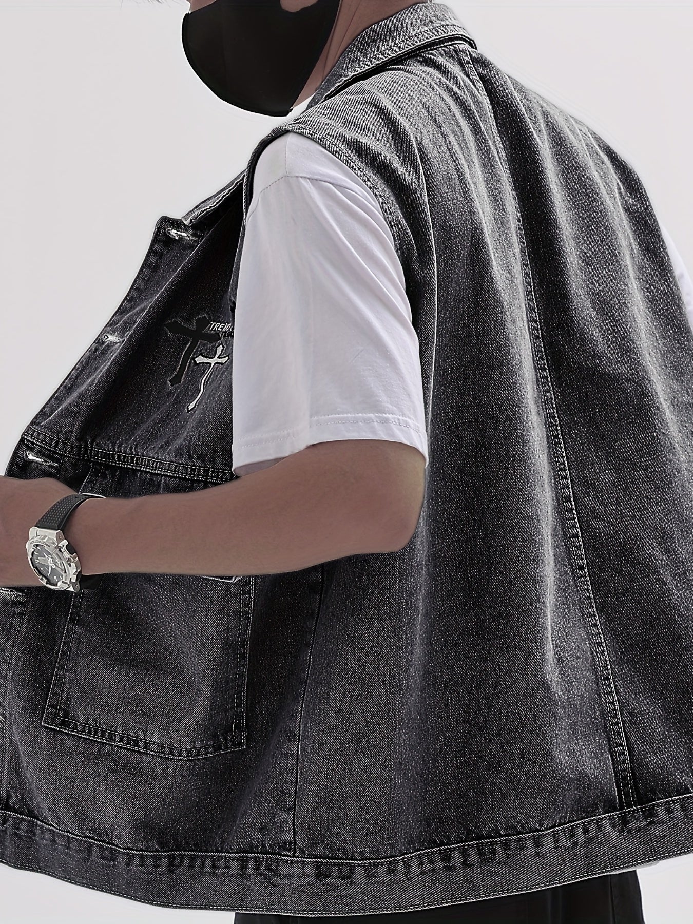 Men's Denim Vest Casual Street Style Big Pockets Turn-Down Collar Waistcoat