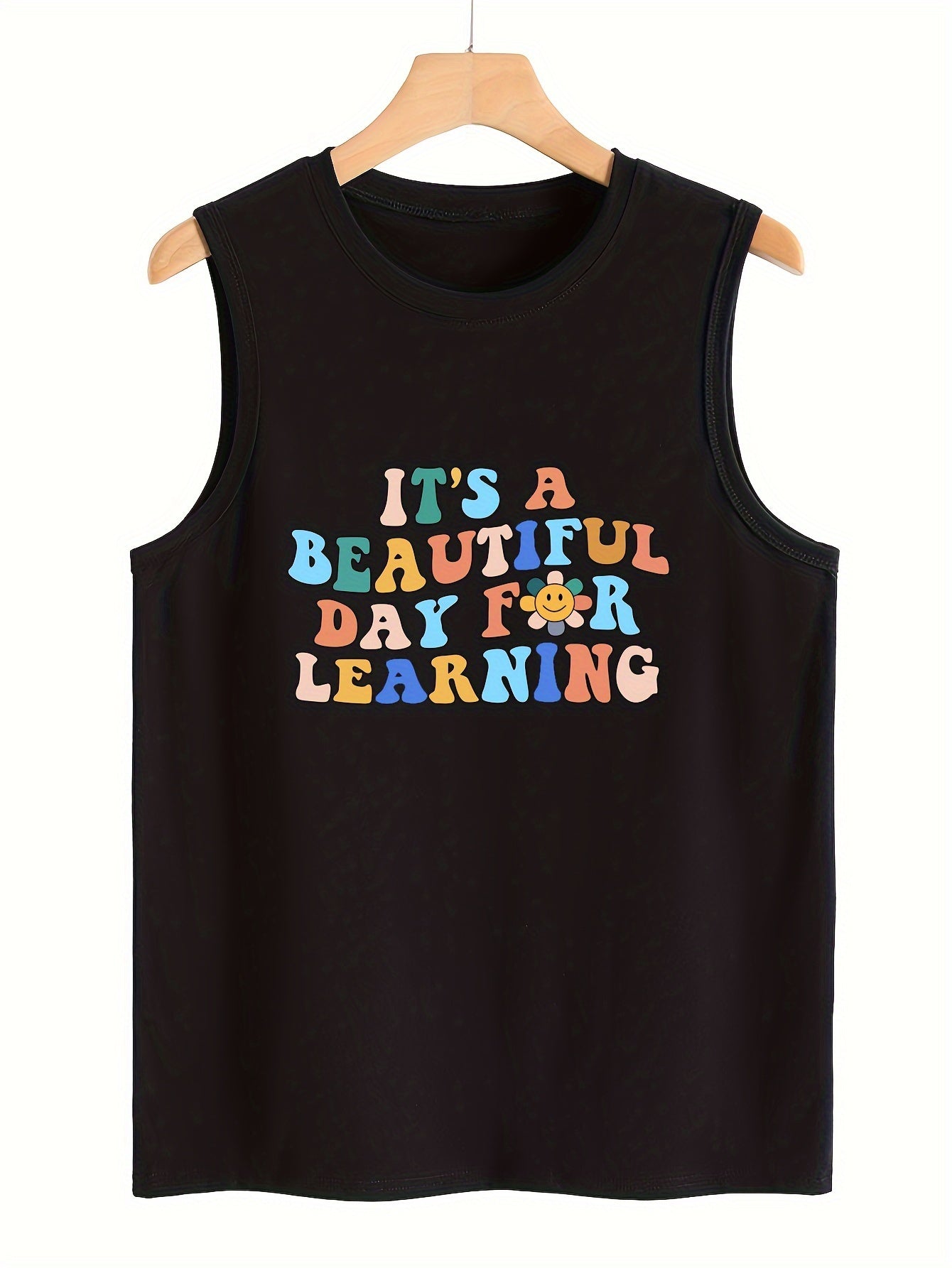 Floral & Colorful Sleeveless Sports Vest Round Neck Casual Tops
