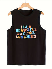 Floral & Colorful Sleeveless Sports Vest Round Neck Casual Tops