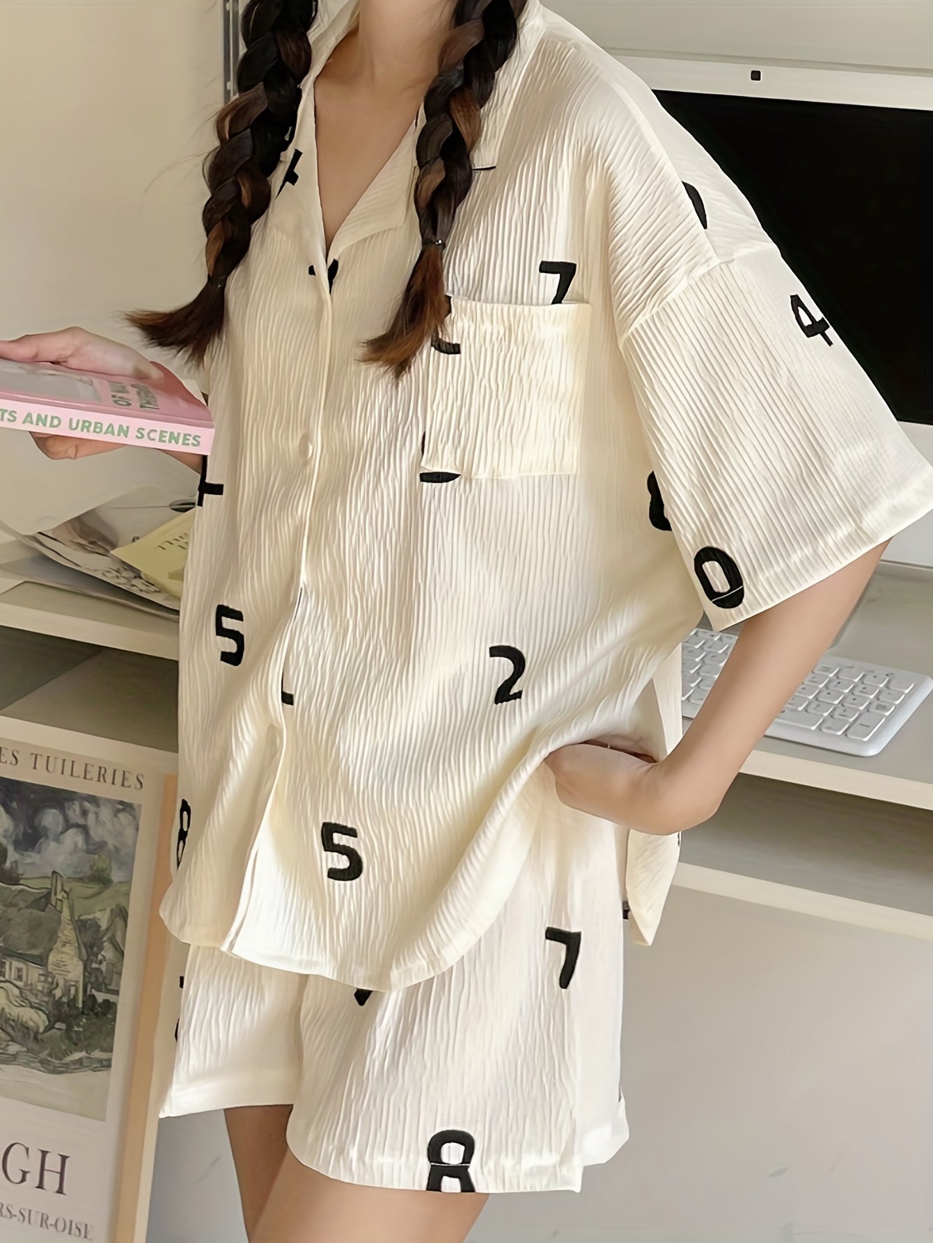 Number Print Lounge Set Top & Shorts Women's Loungewear
