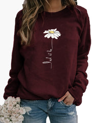 Daisy Print Crew Neck Sweatshirt for Fall & Winter