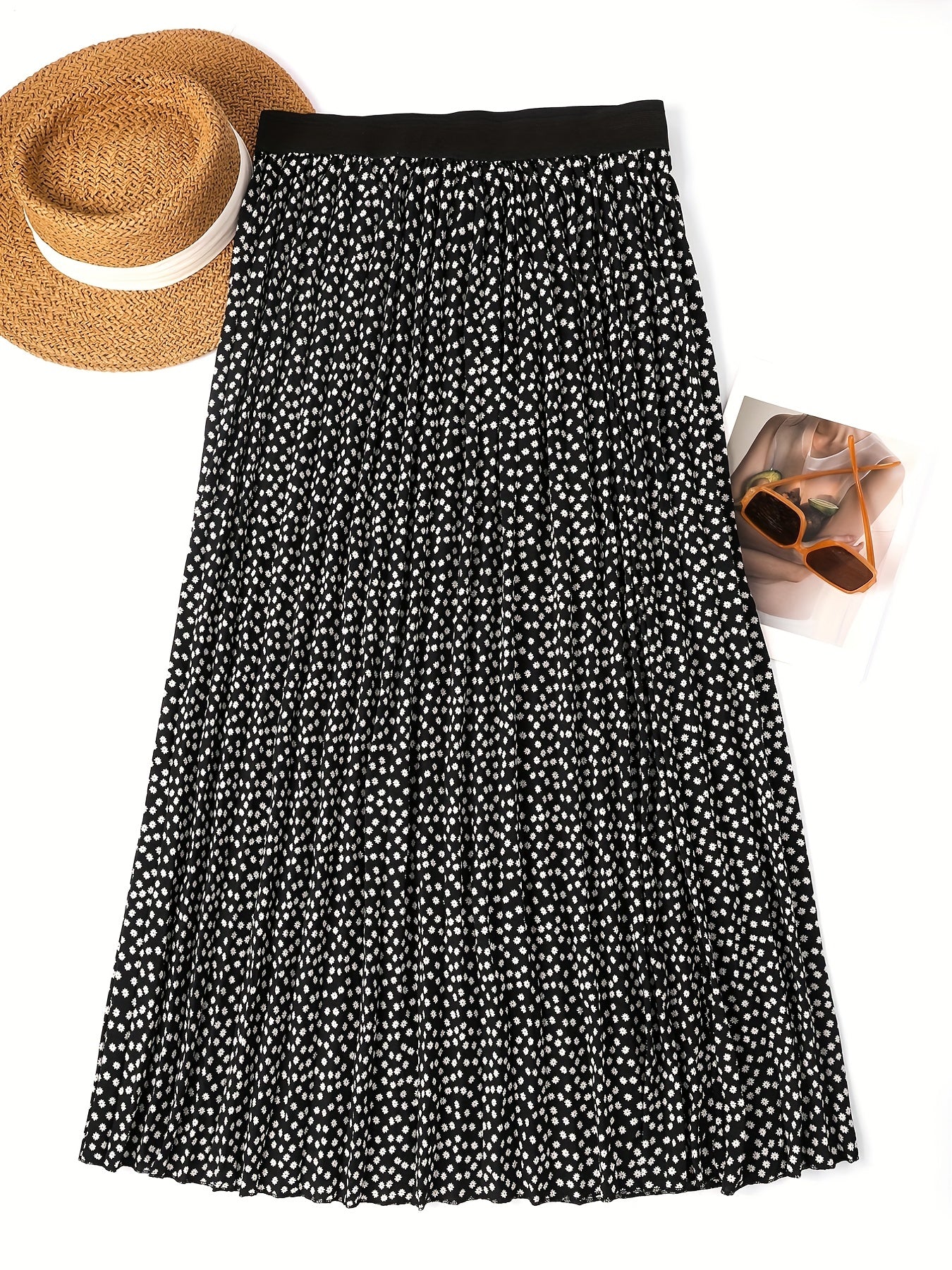 Dot Print High Rise Maxi Skirt