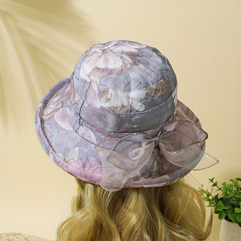 Vintage Flower Bucket Hat Rolled Brim Embroidery Basin Hat