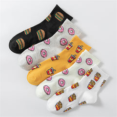 5 Pairs Cartoon Food Print Socks & Funny Mid Tube Socks Women's Stockings