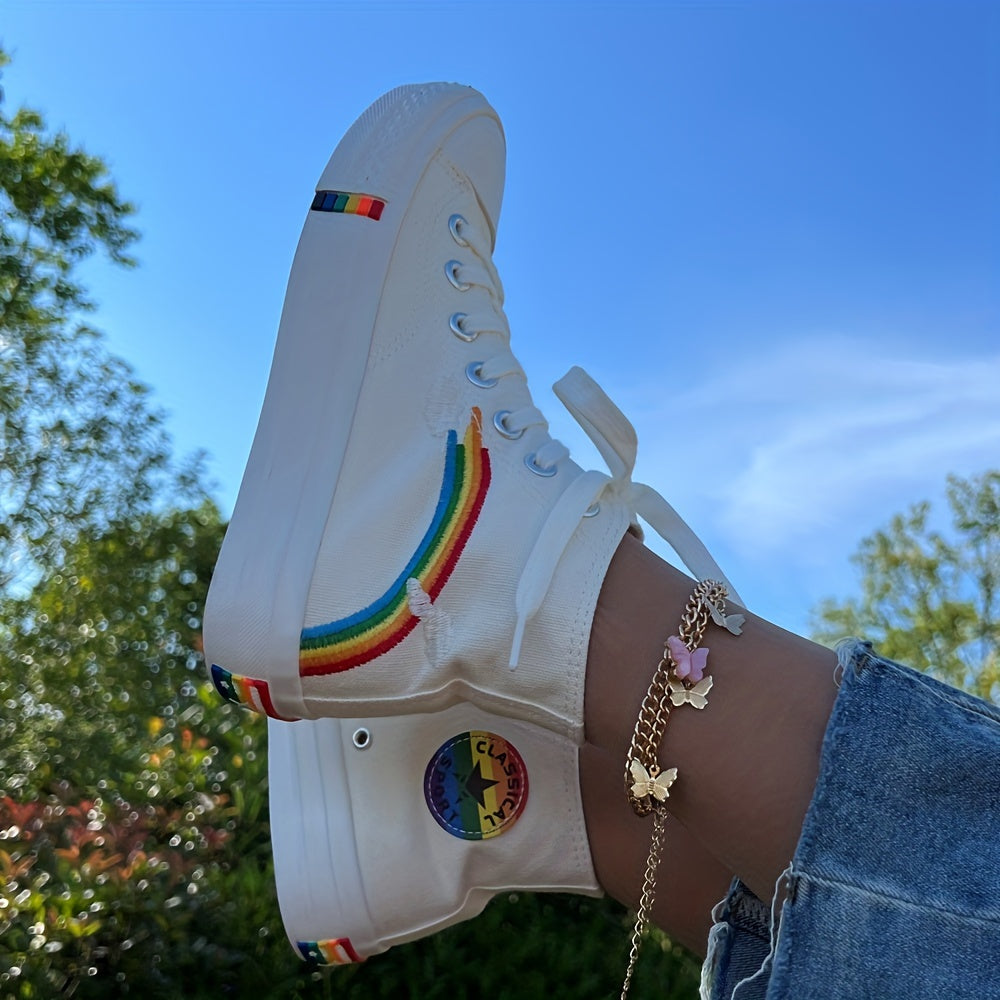 Women's Rainbow Pattern Canvas Mid Top Sneakers