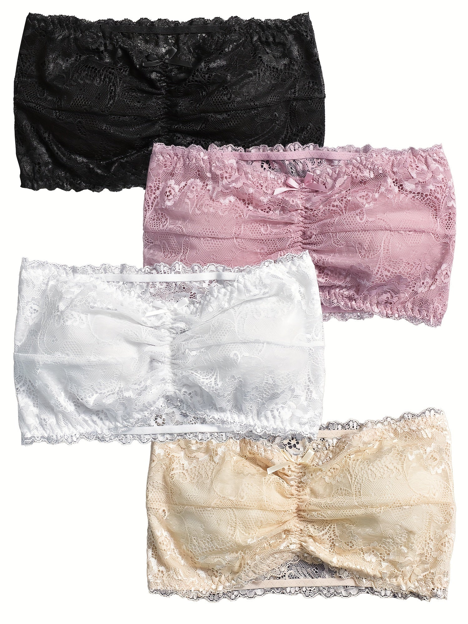 4 Pack Plus Size Floral Lace Ruched Wireless Bra Set