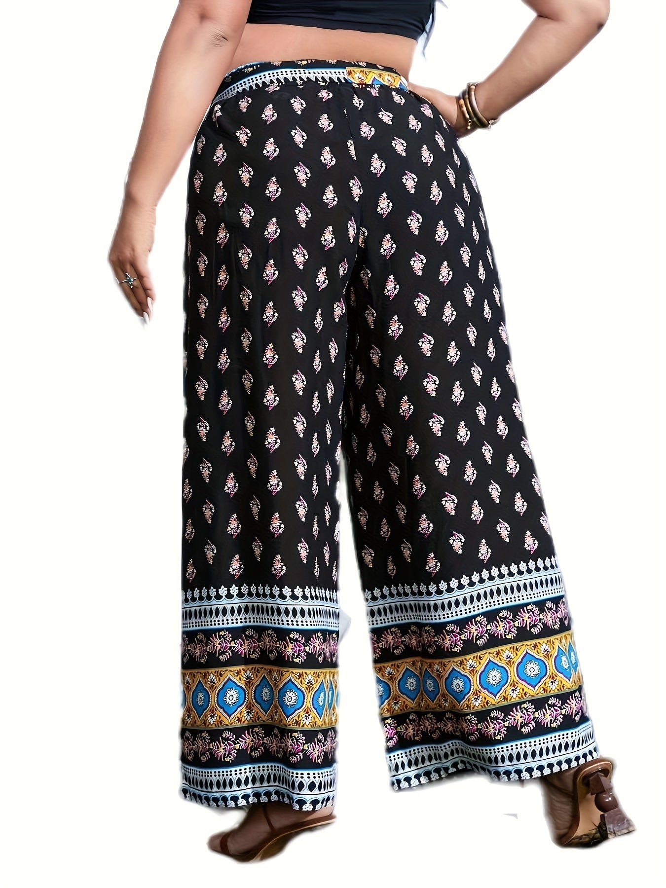 Boho Pants Women's High Rise Loose Fit Wide Leg Trousers With Belt