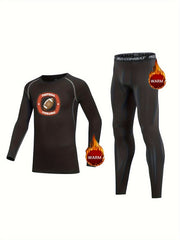 Kids Compression Fleece Sets Football Pattern Pullover Matching Pants