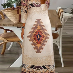 Southwestern Print V Neck Maxi Dress