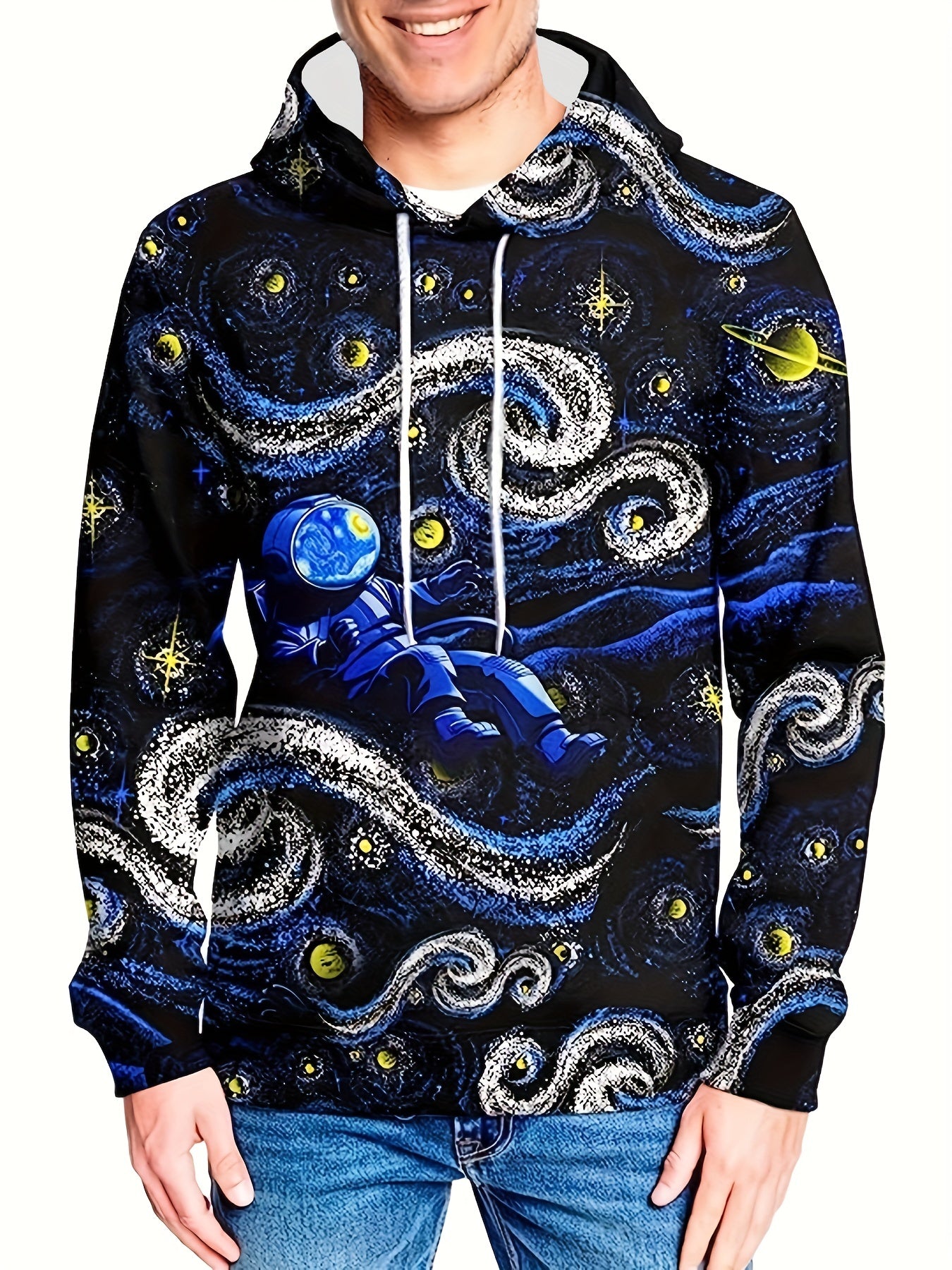 Ink Print Men's Graphic Hoodie Autumn Winter Pullover