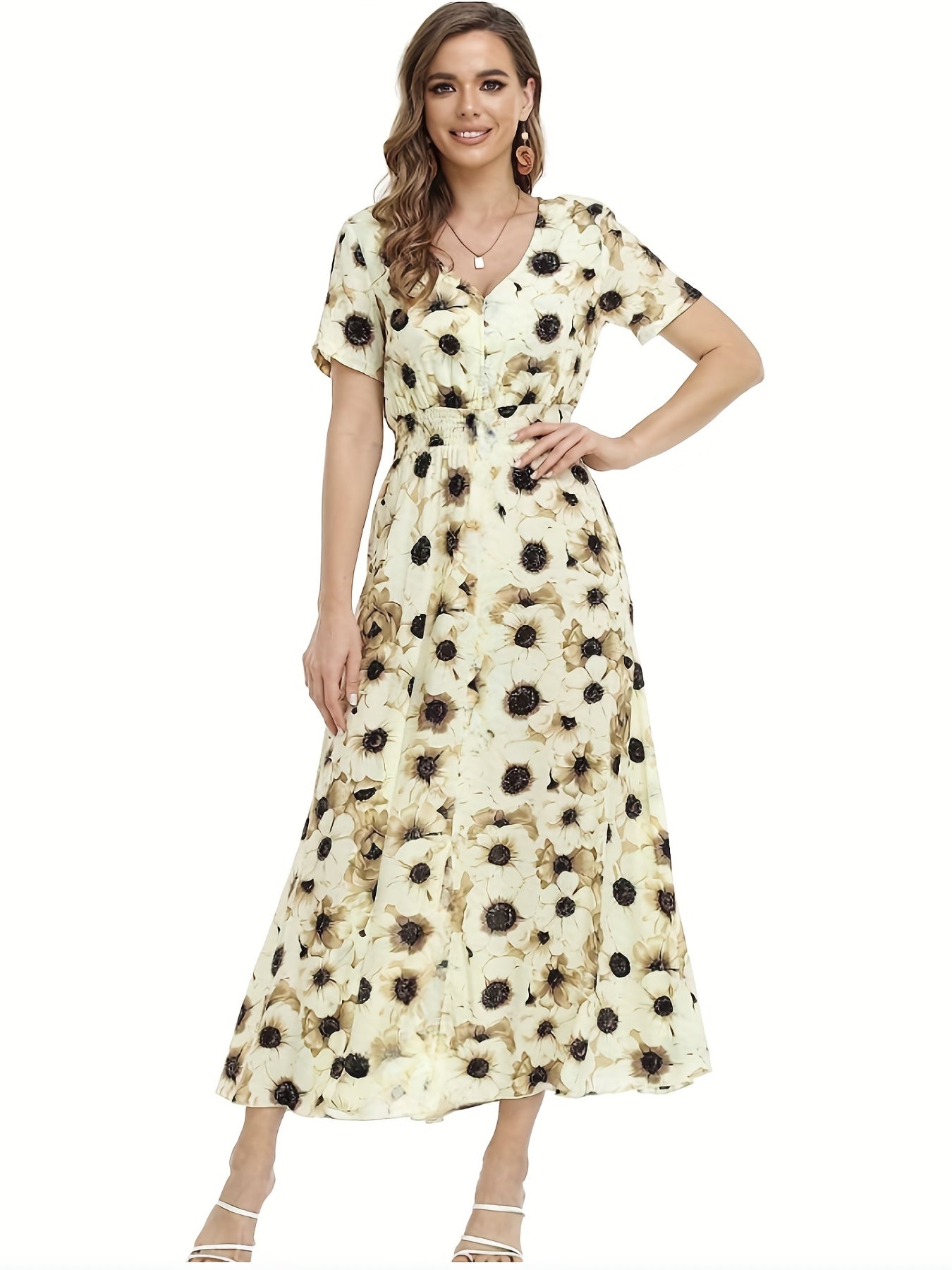Floral Print V-Neck Maxi Dress