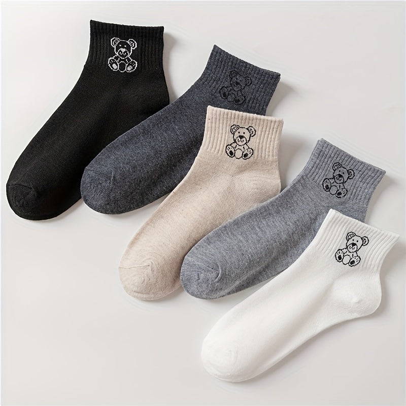 5 Pairs Cartoon Bear Print Socks Women's Stockings
