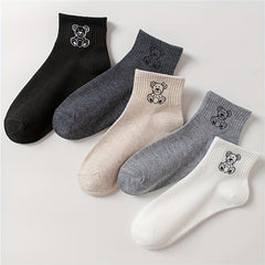 5 Pairs Cartoon Bear Print Socks Women's Stockings