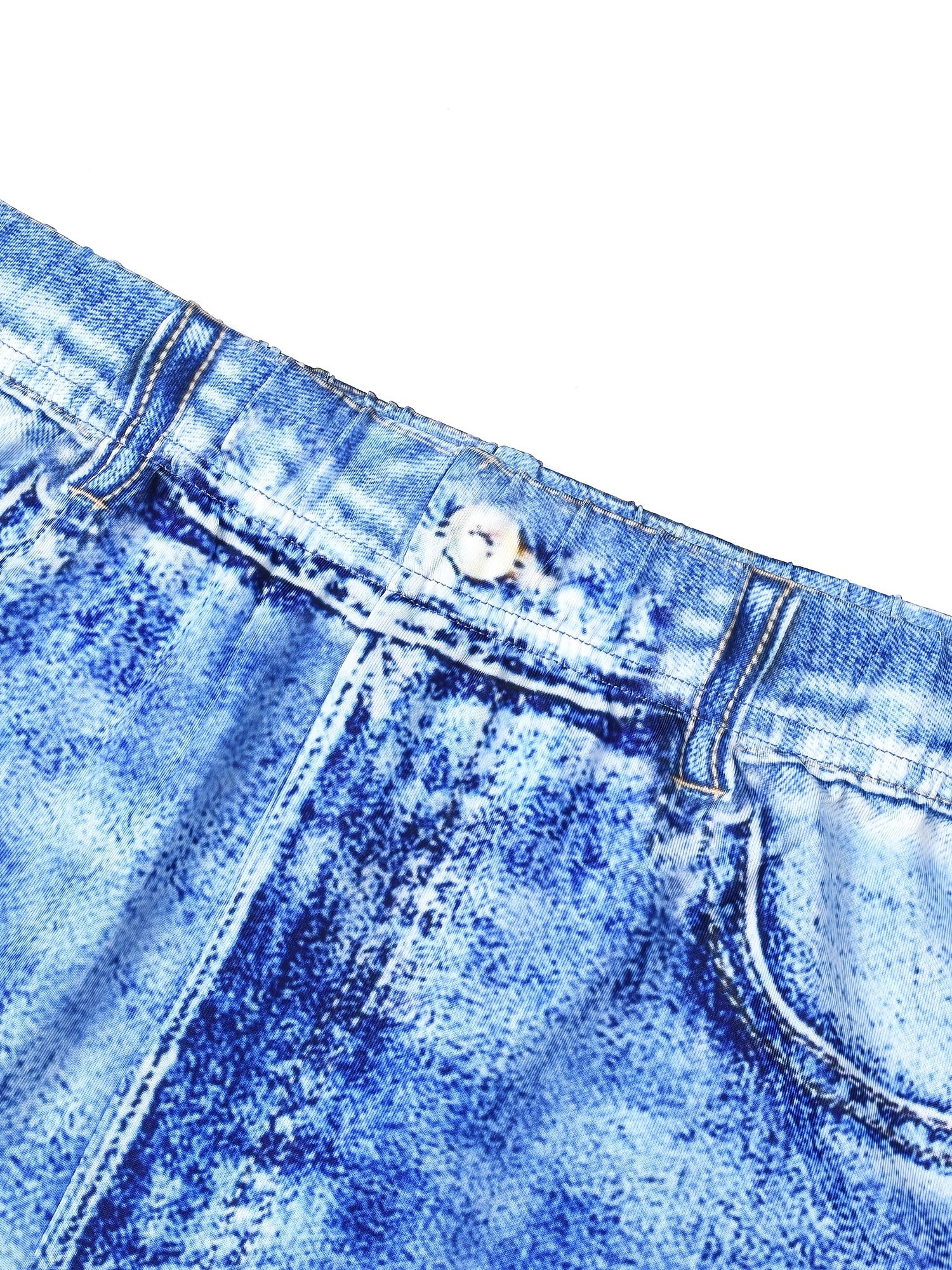 Butterfly & Denim Print Stretchy Shorts Women's Plus